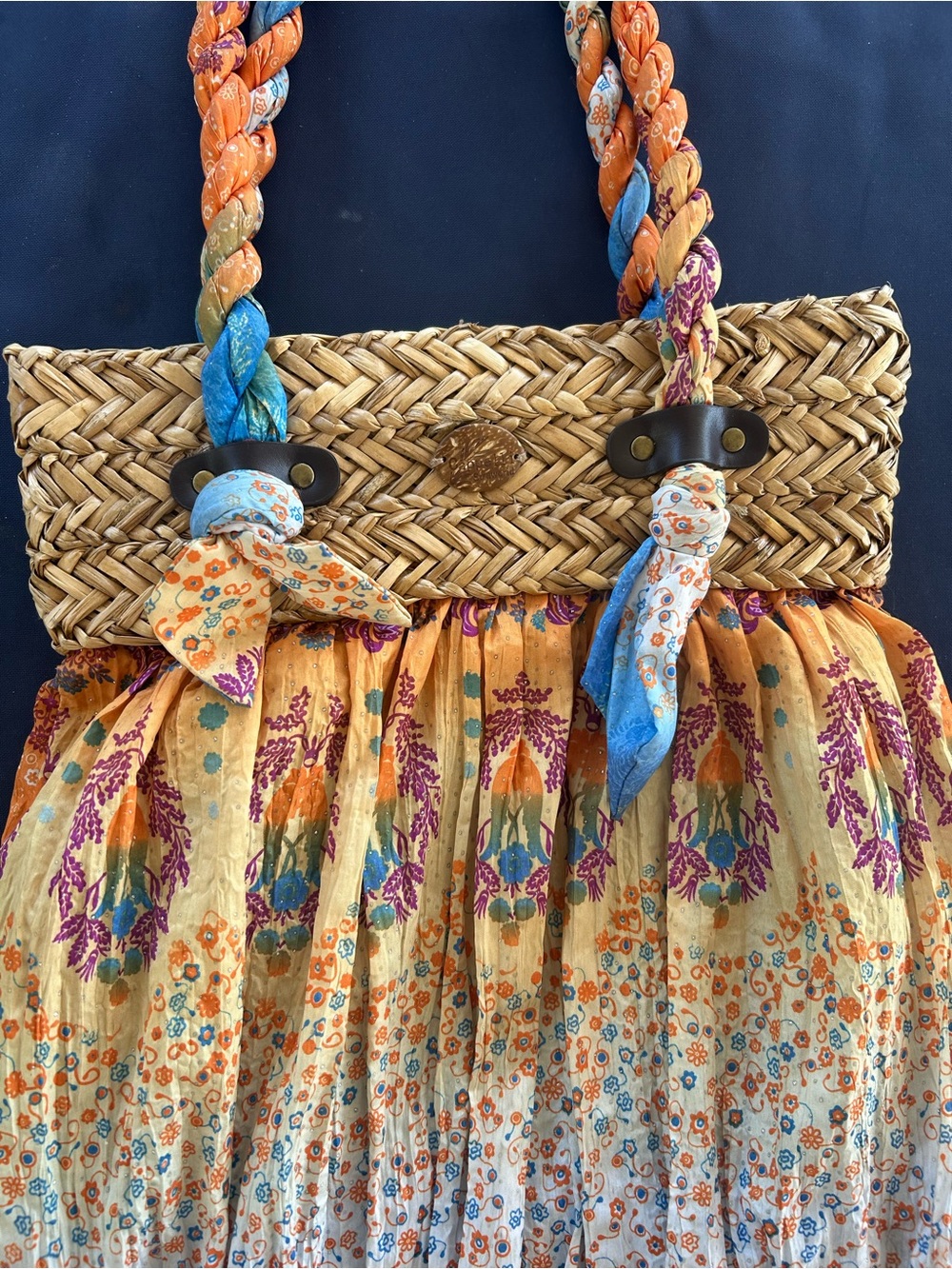 Cappelli Straworld Braided-Handled Straw Tote with Orange and Blue Accents